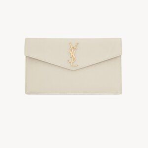 SOLD ON ANOTHER PLATFORM: SAINT LAURENT Uptown Clutch Cream Grain Leather/Gold